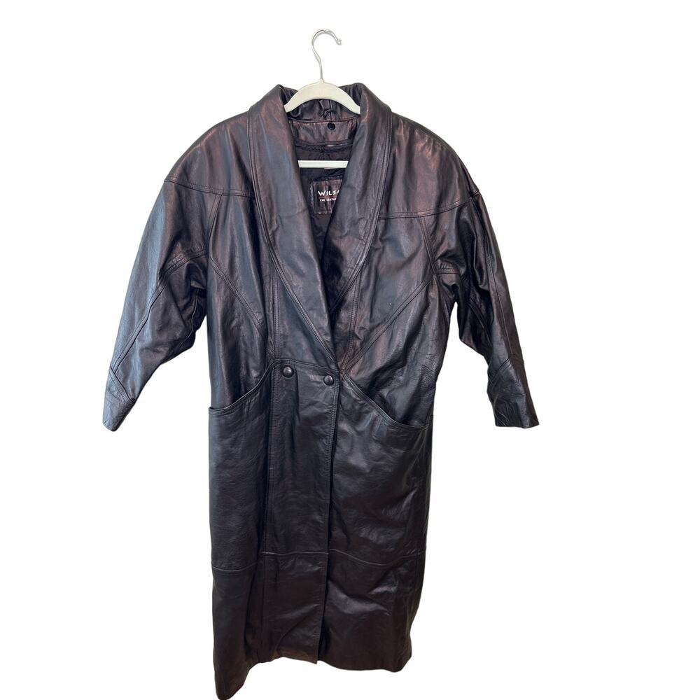 Vintage Wilsons Leather Trench Coat Women M Black Full Length Jacket Thinsulate